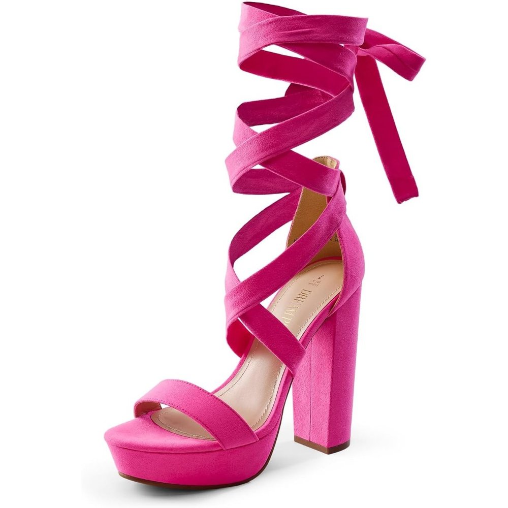 High Heels Chunky Block Platform Hot Pink for Women Strappy Dressy Pumps Sandals